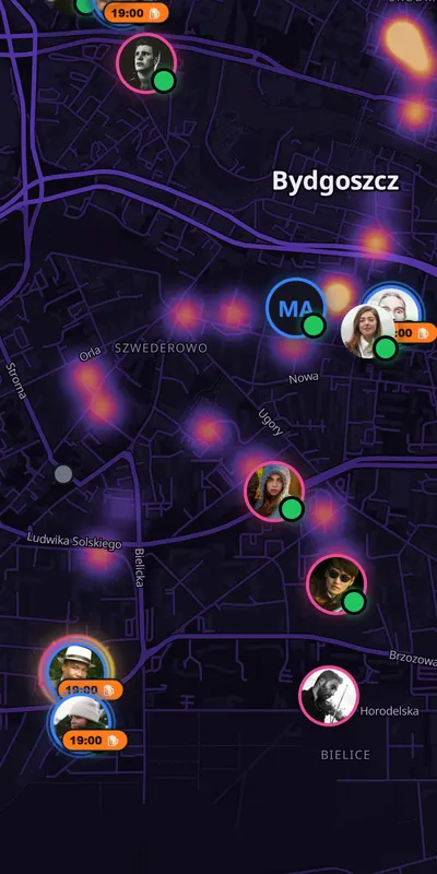 Mapa Drink Radar — osoby z intencją Wychodzę dziś w okolicy